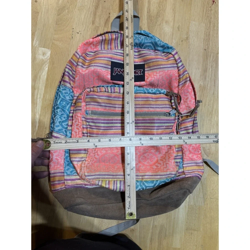 JanSport Originals Backpack T49Z Southwestern Stripe Suede Bottom Book Bag EUC
